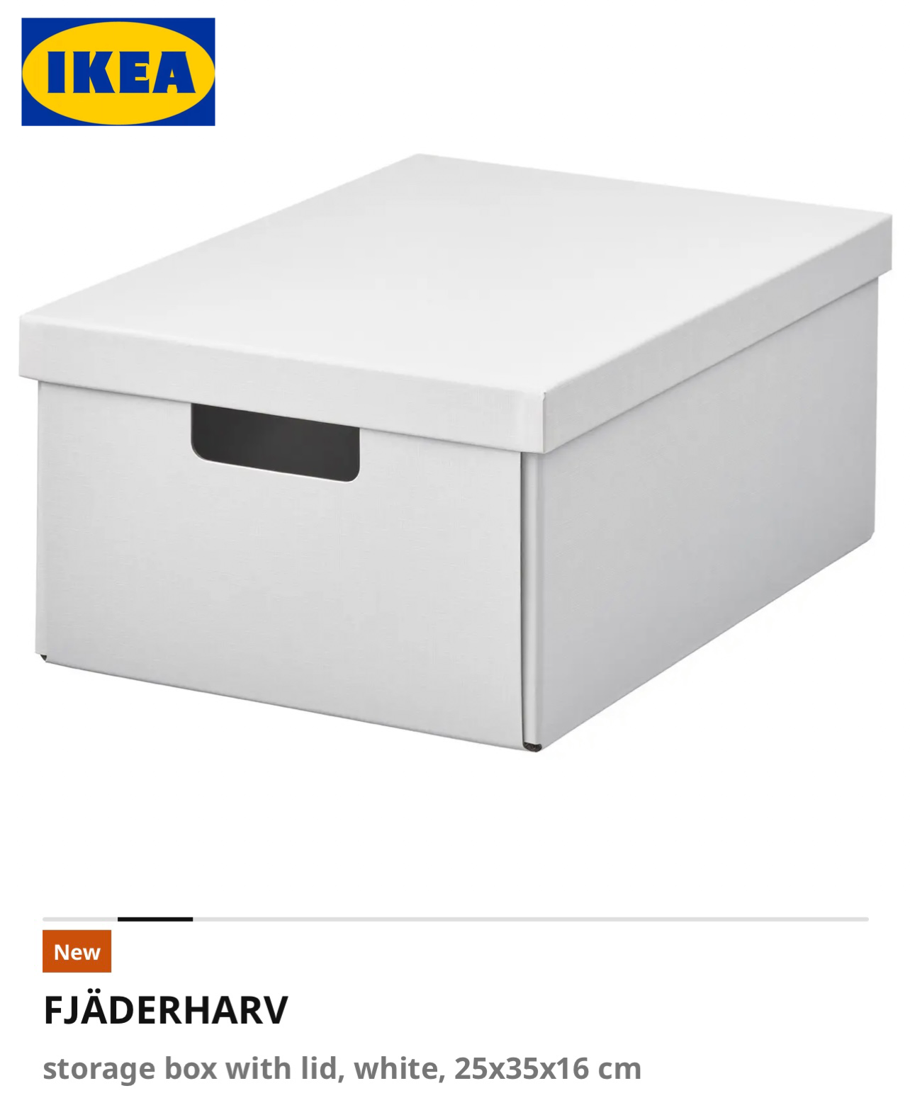 Коробка для хранения FJÄDERHARV IKEA с крышкой белый 25x35x16 см картон