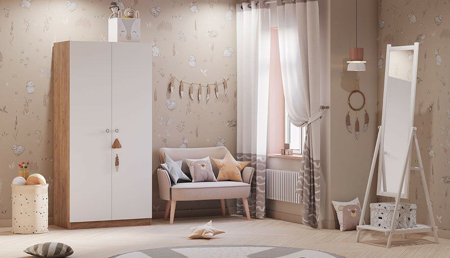 Шкаф двухсекционный Polini kids Simple, дуб крафт золотой-белый — фото 1
