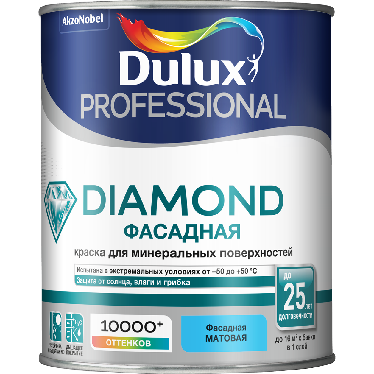 Краска Dulux Diamond Фасадная Гладкая матовая для минеральных и деревянных поверхностей BW 1л