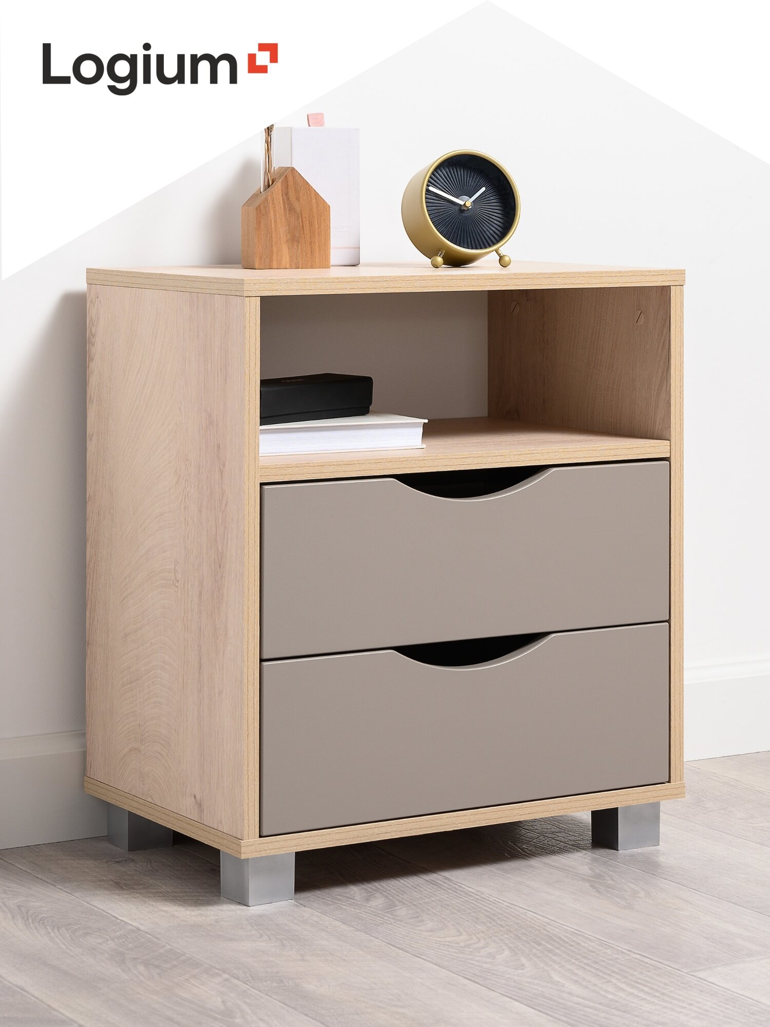 Тумба прикроватная с ящиками, 50х34х58 см, Лайт 13.80 Дуб эндгрейн элегантный, Веллюто Капучино