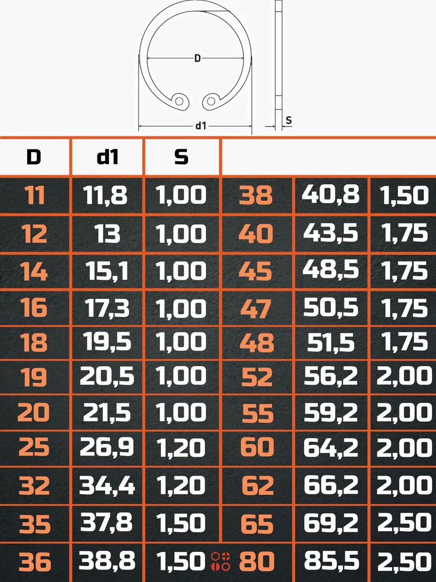Кольцо внутреннее стопорное D14 DIN 472, 10 шт. — фото 1