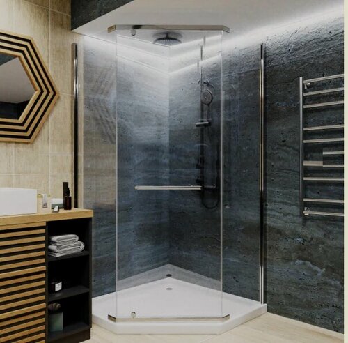 Изображение товара Душевой уголок Ceruttispa ZP101T без поддона, стеклянный, 98x98, с распашными дверями, пятиугольный, итальянский