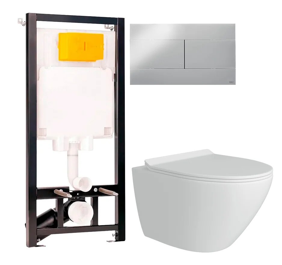 Комплект 2 в 1 Унитаз подвесной Teymi Lina Pro T40106 / Инсталляция с кнопкой OLI 80 ECO Sanitarblock mechanic