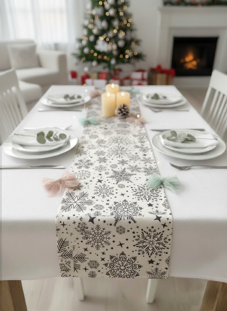 Дорожка новогодняя 40см*140 см снежинки на белом