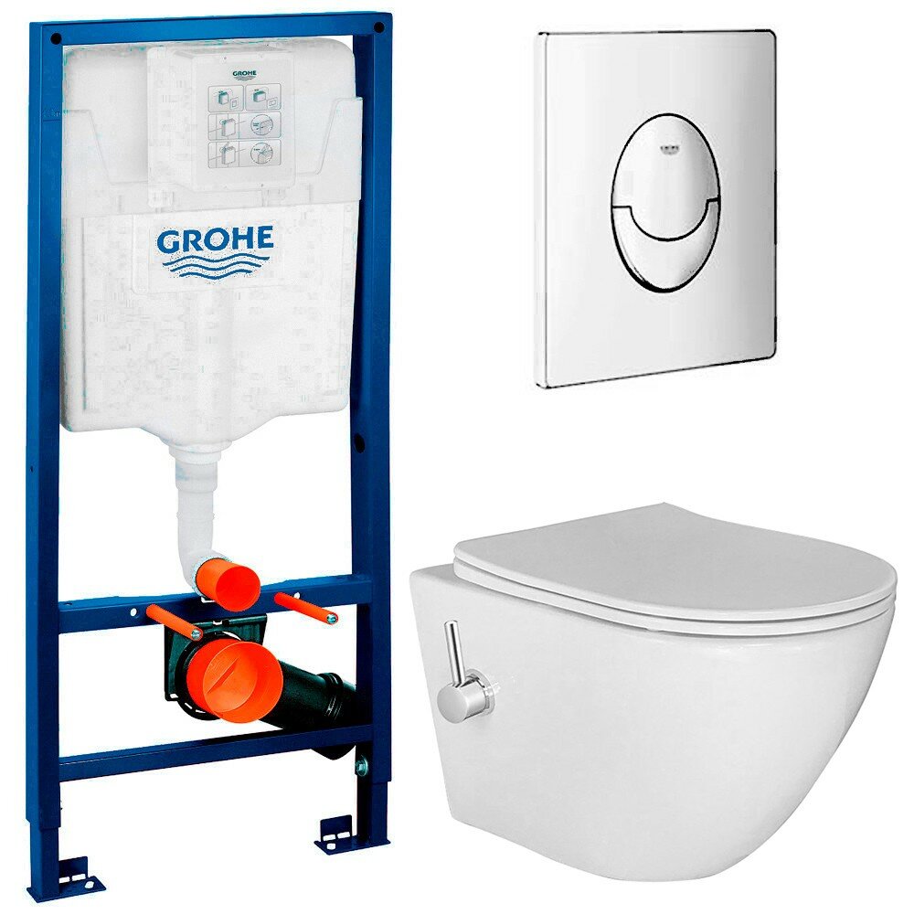 Инсталляция Grohe 38721001 + унитаз Esbano Teruel-WBN безободковый с биде и смесителем