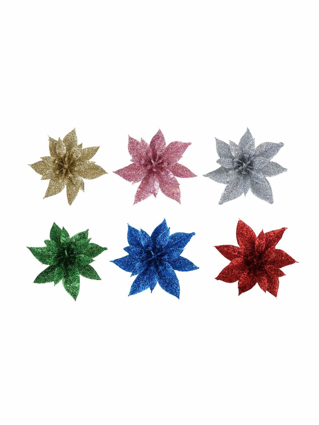 Набор елочных украшений Пуансеттии 6 шт  8 см  пластик  сноу БУМ