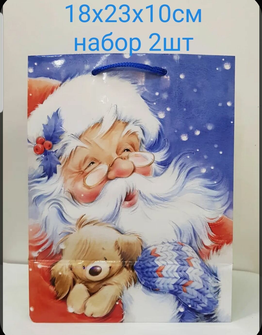 Пакет подарочный "Новый год" набор 2шт, 18х23х10см, 1793Е