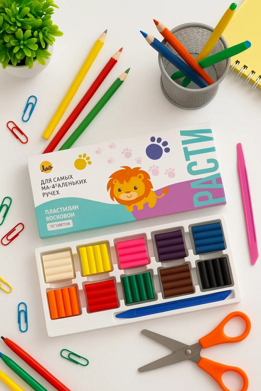 Восковой пластилин “расти” • яркий набор из 10 цветов для творчества, лепки и развития моторики у детей