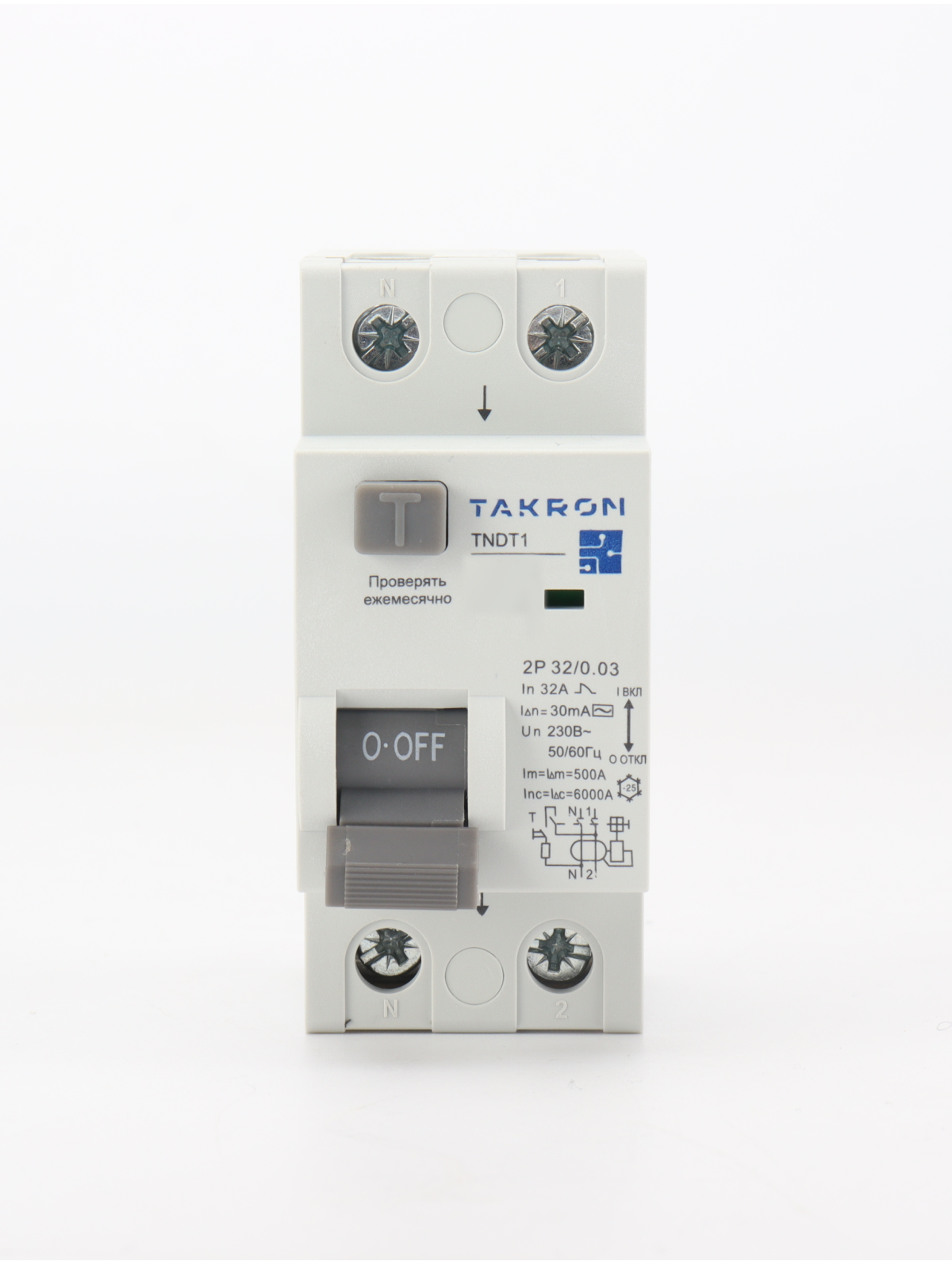 Устройство защитного отключения УЗО TAKRON TNDT1 2P 25А тип A 30mA