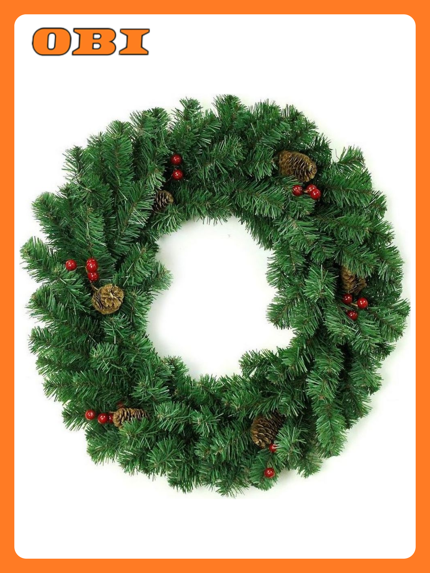 Венок новогодний MOROZCO с шишками и ягодами зеленый 60 см