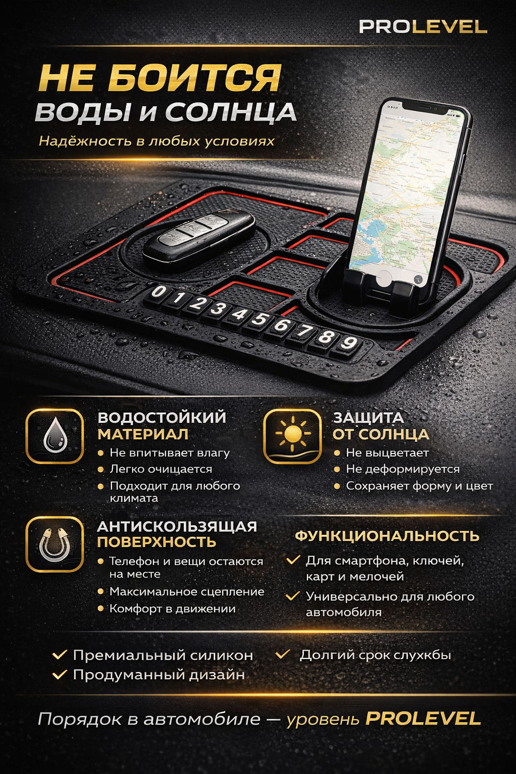 Противоскользящий силиконовый коврик для телефона, автомобильный держатель — фото 1