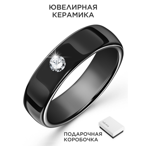 фото Кольцо обручальное noima, фианит, керамика, размер 20, ширина 6 мм, черный