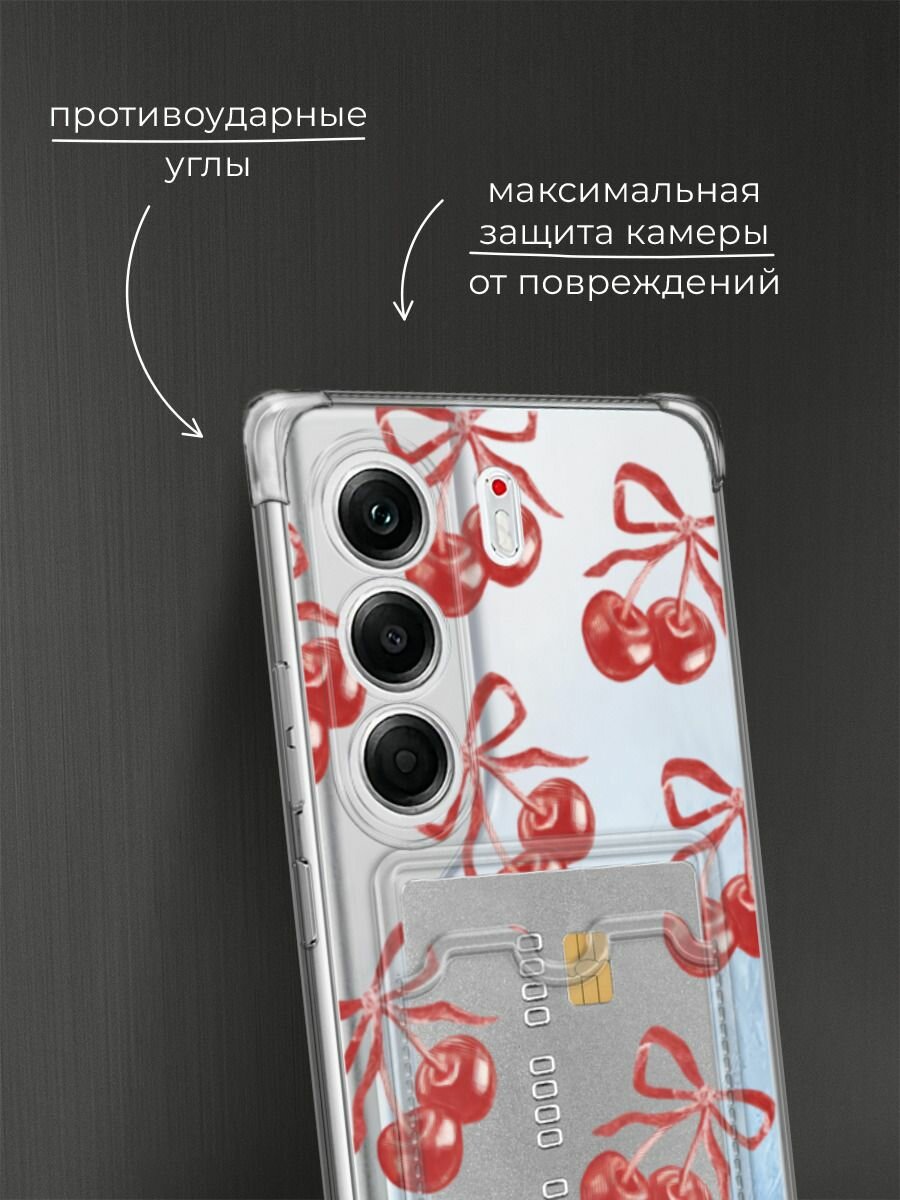Чехол на Tecno Camon 40 Pro (Текно Камон 40 Про) с картой и принтом Бантики с вишнями — фото 1