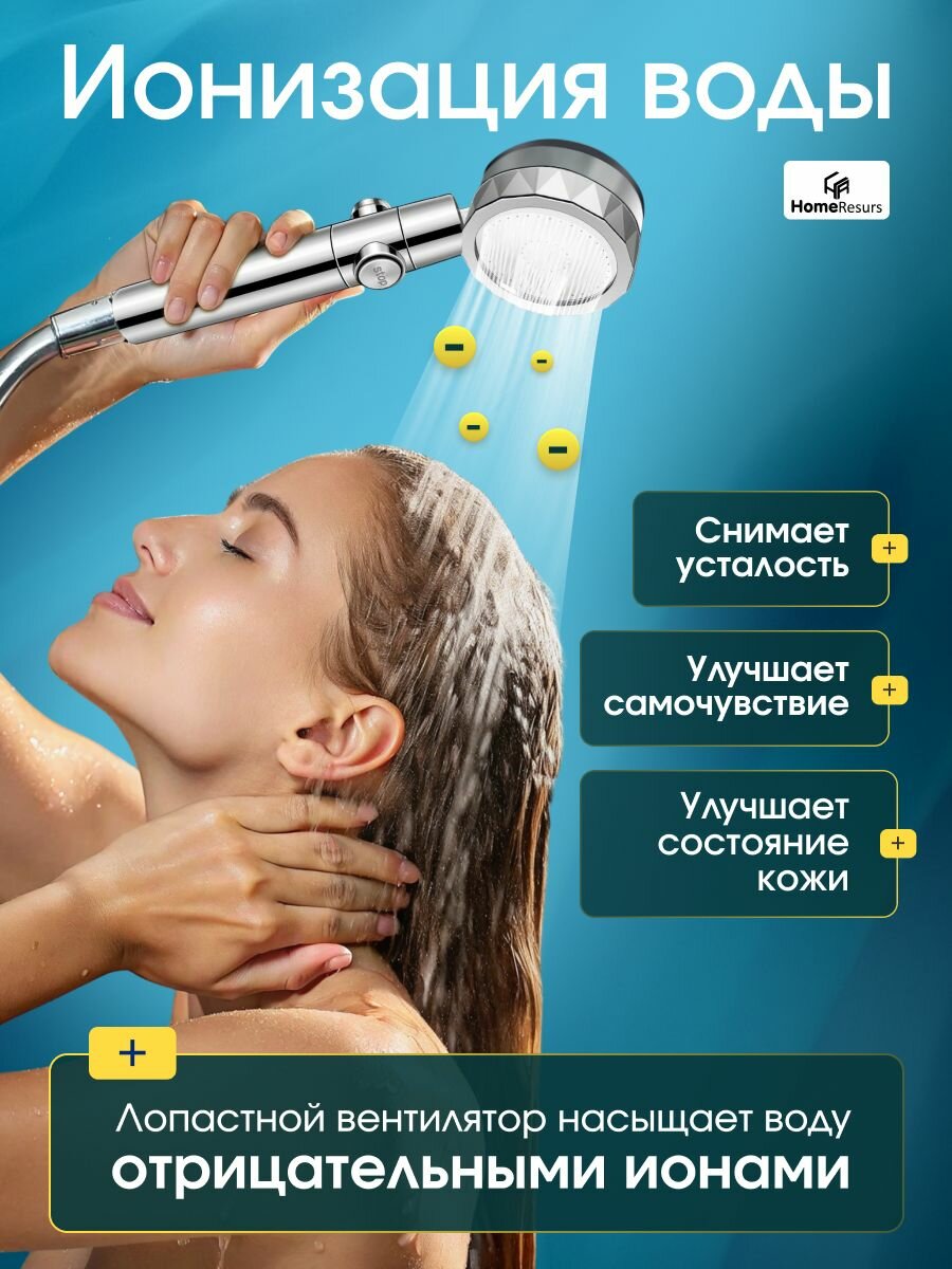 Лейка для душа HomeResurs, с вентилятором и фильтром экономичная турбо лейка — фото 1