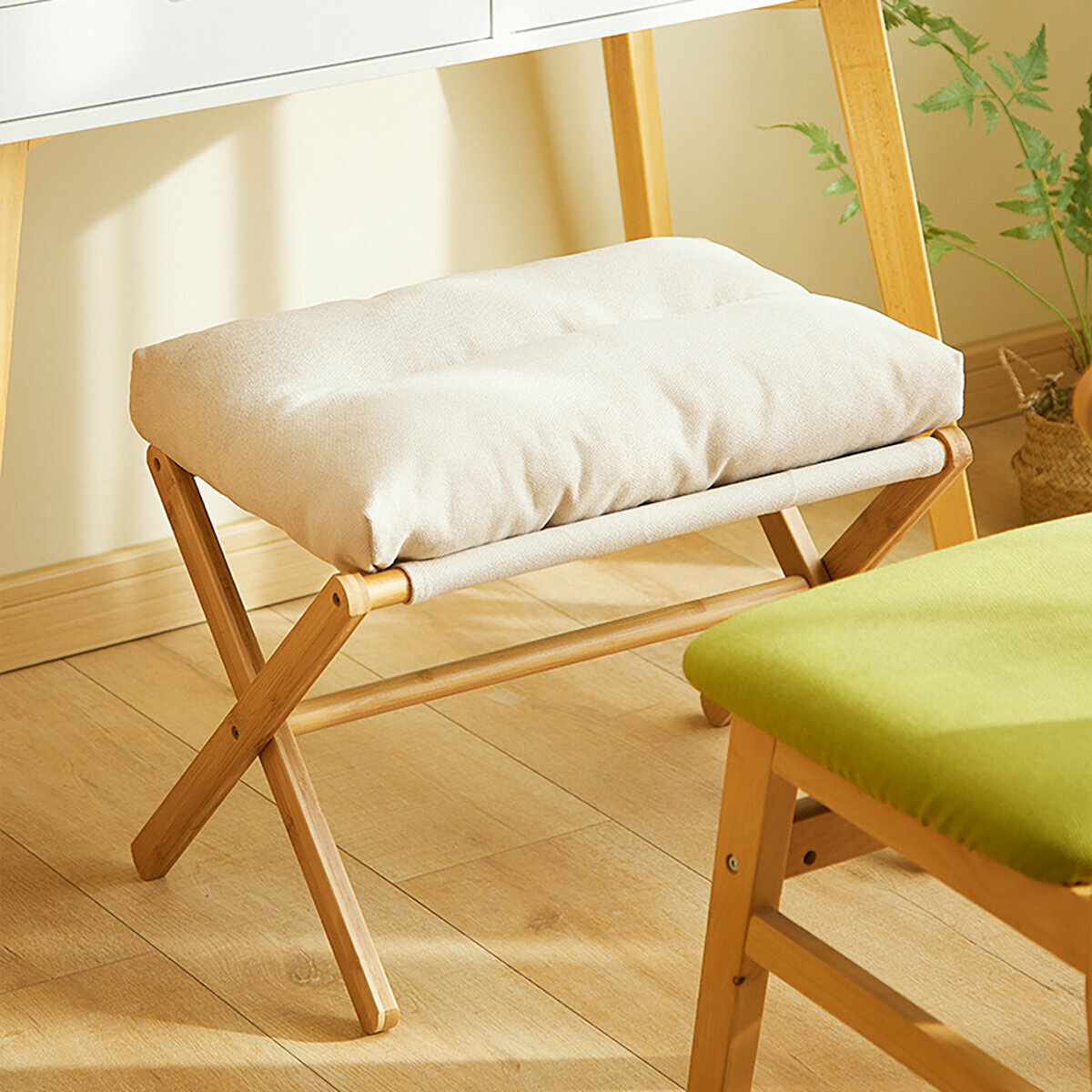 Картинки Табурет складной с мягким съемным сиденьем, прямоугольный, бежевый