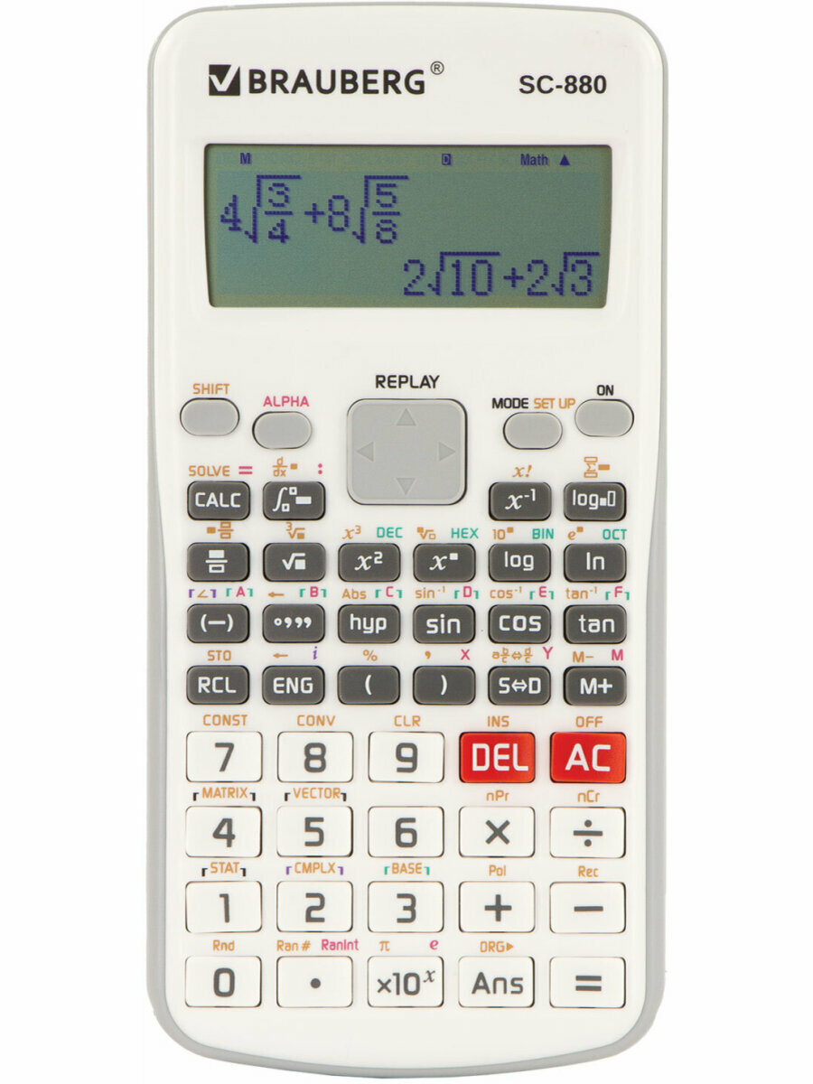 Калькулятор инженерный BRAUBERG SC-880-N, 417 функций, 10+2 разрядов, батарея, белый, 250526 — фото 1