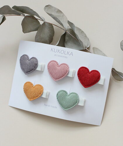 Изображение товара Заколки для волос детские, набор заколок для девочек, заколки для малышей, "Сердечки", разноцветный, "KUKOLKA accessories", 5 шт.