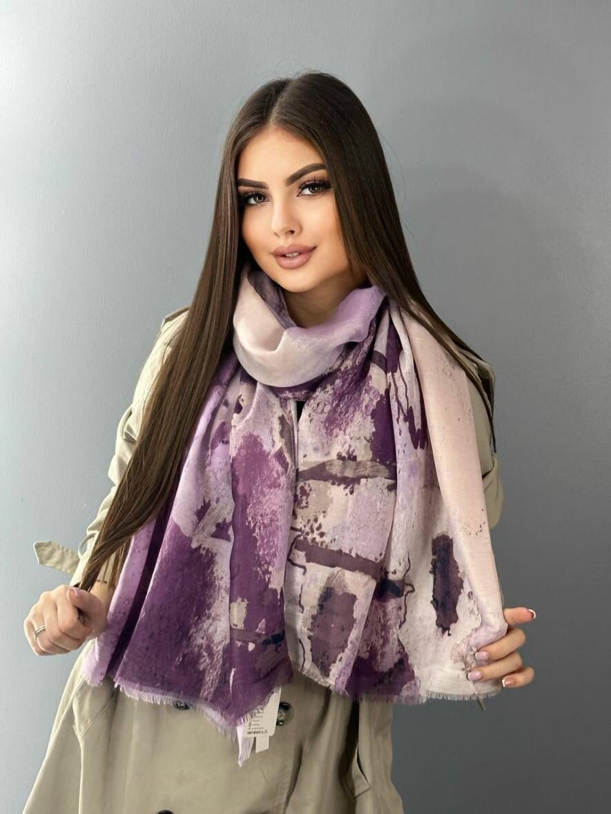 Палантин World of Accessories Шарф палантин тонкий хлопок для женщин, фиолетовый — фото 1