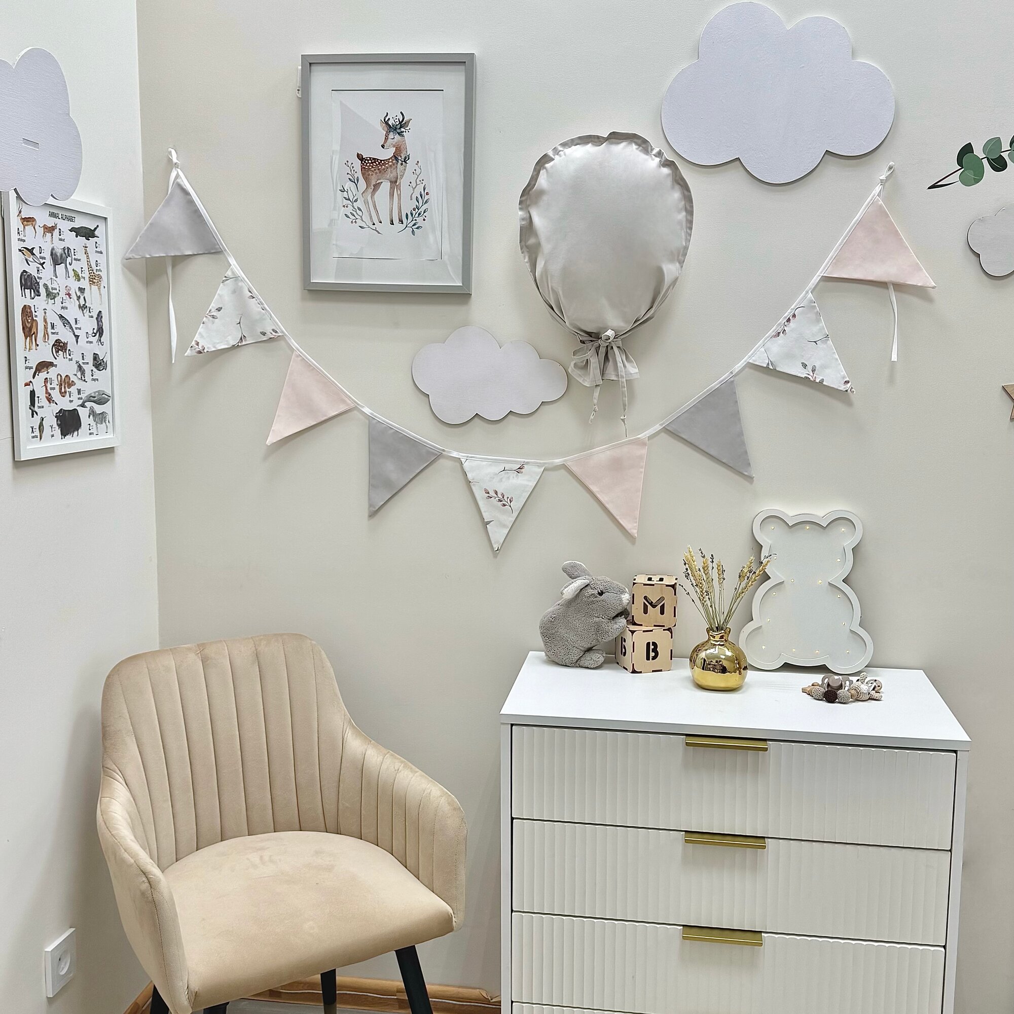 Гирлянда из тканевых флажков MamiBro, 100 % хлопок, PVR, размер 260 см — фото 1