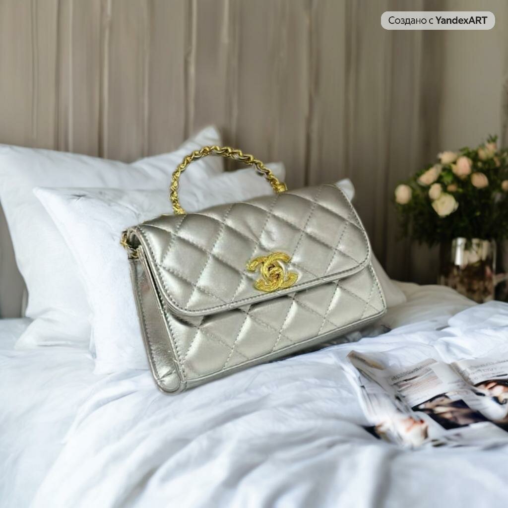 Сумка планшет Chanel CHANEL, фактура гладкая, серебряный