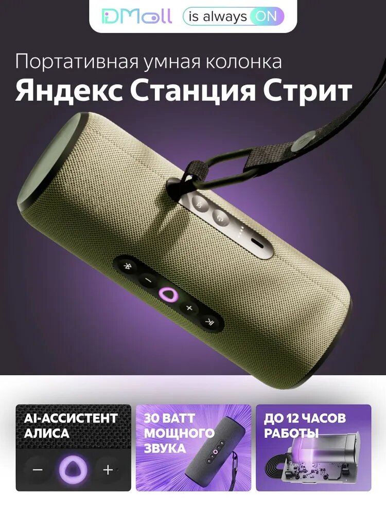 Портативная умная колонка Яндекс Станция Стрит с Алисой, 30 Вт, зеленый