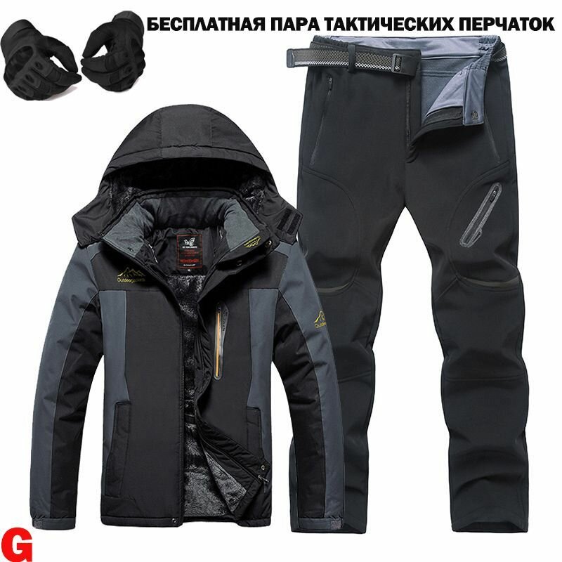 Мужской весенний осенний и зимний уличный костюм плюс бархатный утолщенный альпинистский костюм / бесплатная пара тактических перчаток