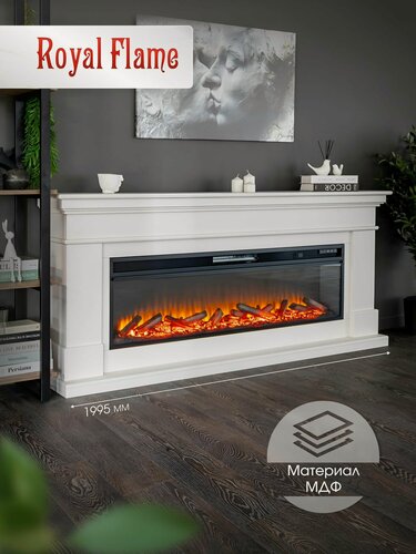 Изображение товара Камин электрический напольный Royal Flame модель CALIFORNIA 60 белый из МДФ, с очагом Vision 60 LOG с дровами, обогревом и эффектом реального пламени