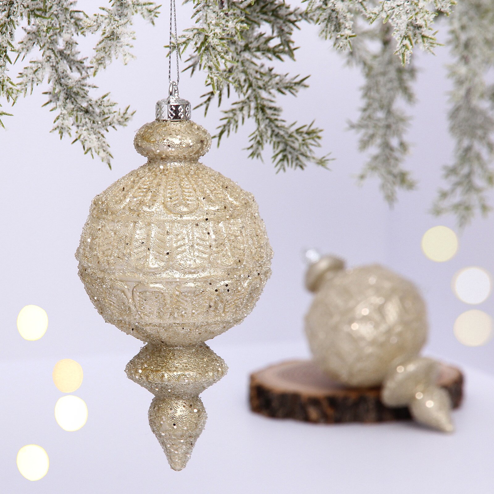 Ёлочные игрушки VERSAILLES «Снежная капля» 16*8 см (набор 2 шт), Шампань, пластик, для елки и декорирования