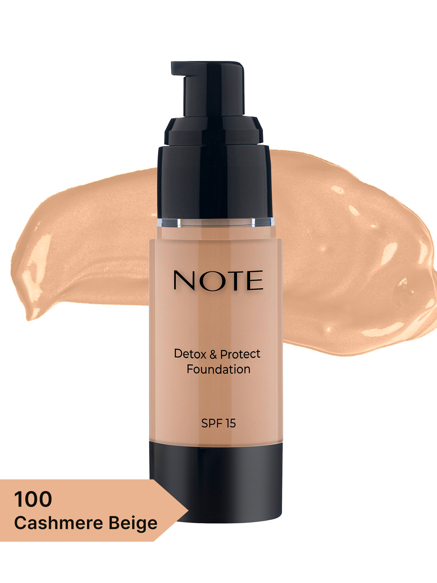 Тональный крем (Note Detox & Protect Foundation 100 cashmere beige SPF15, 30ml) — фото 1