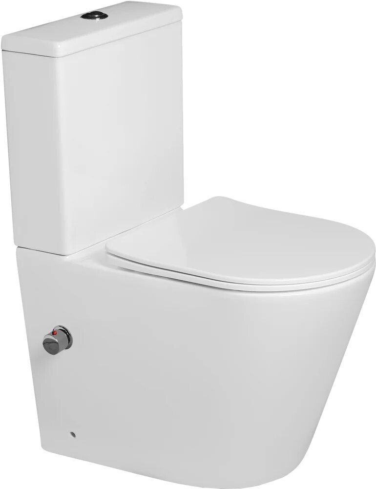 Унитаз-компакт напольный SantiLine SL-5014SM-BD с микролифтом безободковый фаянсовый антивсплеск белый с нижним подводом с биде овальный
