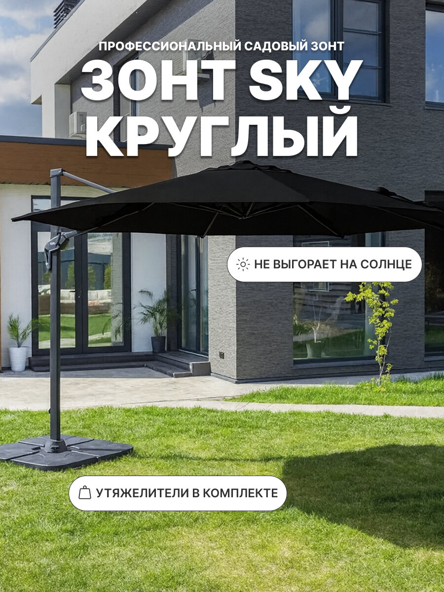 Зонт Royal Family SKY круглый складной с плитами полиэстер 35x35м черный