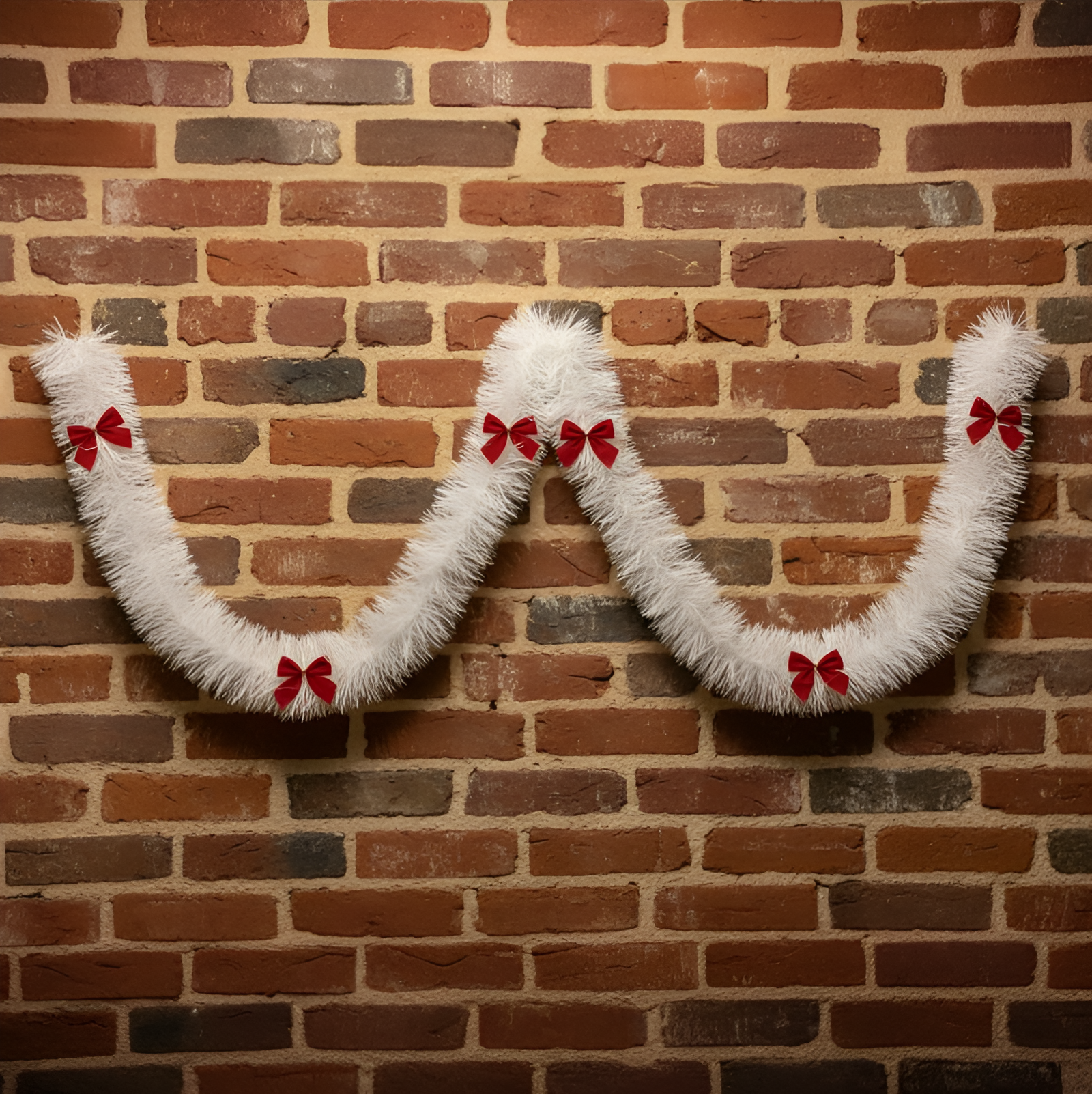 Мишура Новогодняя белая с красными бантами длина 2м диаметр 9см