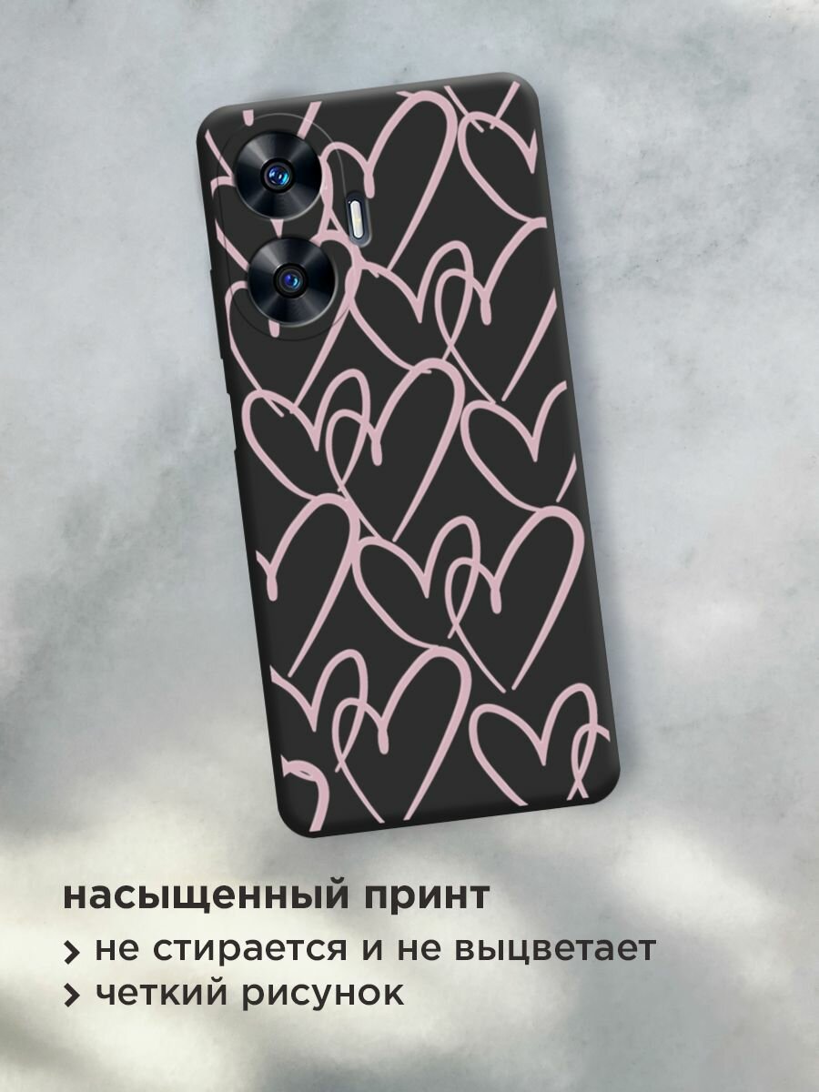 Чехол на Realme C55 / Реалми С55 с принтом "Hearts doodle pink 1" — фото 1