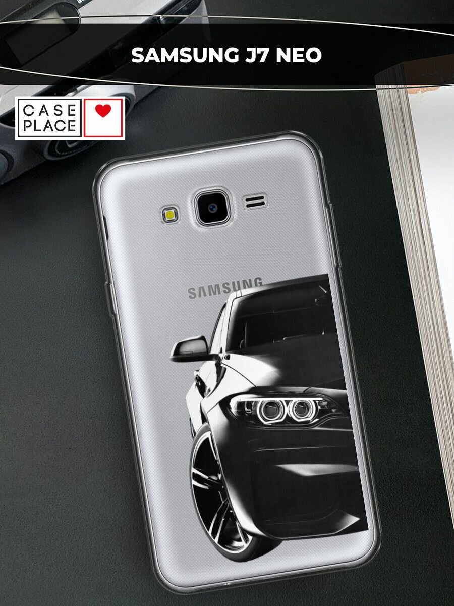 Чехол на Samsung Galaxy J7 Neo / Самсунг Галакси Джей 7 Нео с принтом "Крутая черная машина", прозрачный