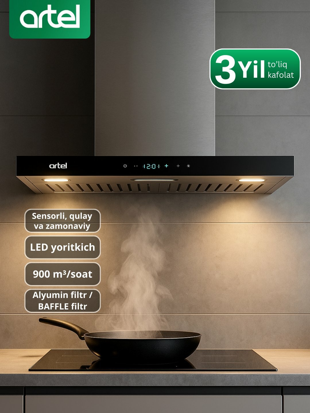 Вытяжка Artel "RapidoTouch", сенсорное управление, LED-подсветкой, серая