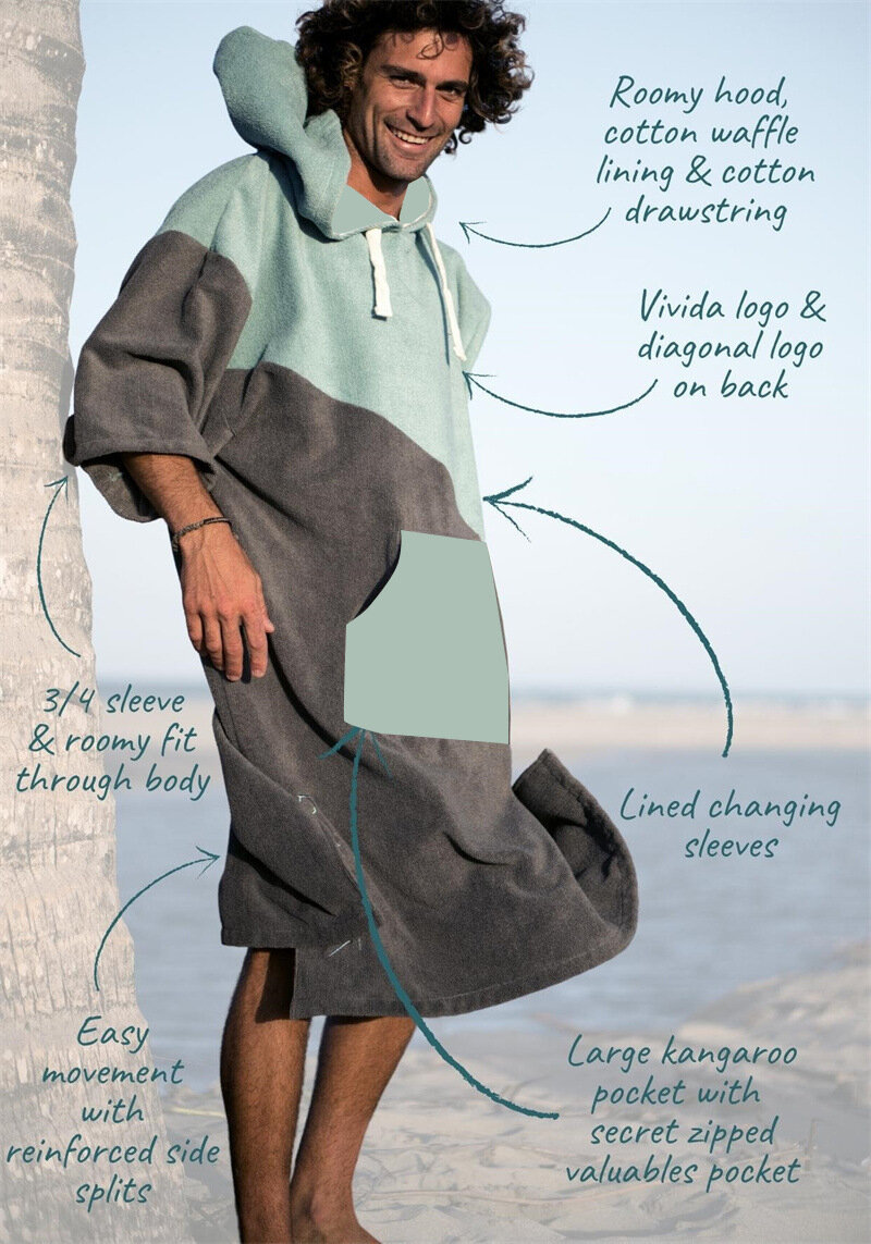 Пончо для серфинга Swim Surf Diving полиэстер быстросохнущее голубой универсальный размер