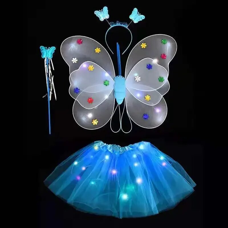 LED Children Costume Props Girls Skirts Angel Luminous Wings Flashing Butterfly Skirt Lights Suit 2-8year Easter Valentines Day
