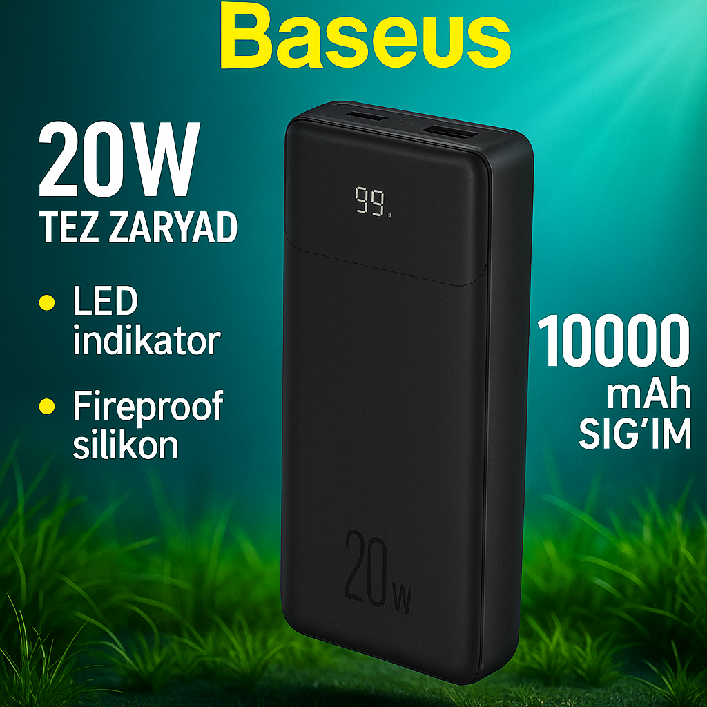 Внешний аккумулятор Baseus Bipow Power Bank 10000 мАч 20 Вт Type-C с быстрой зарядкой, светодиодным индикатором, черный