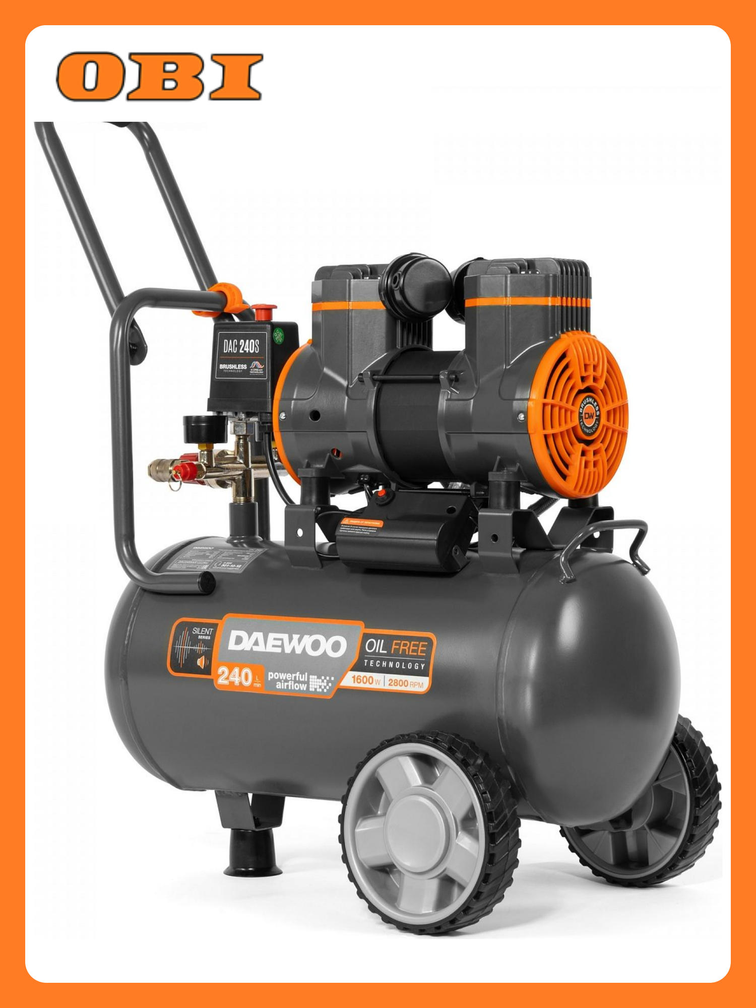 Безмасляный компрессор высокой производительности 1600ВТ 24Л