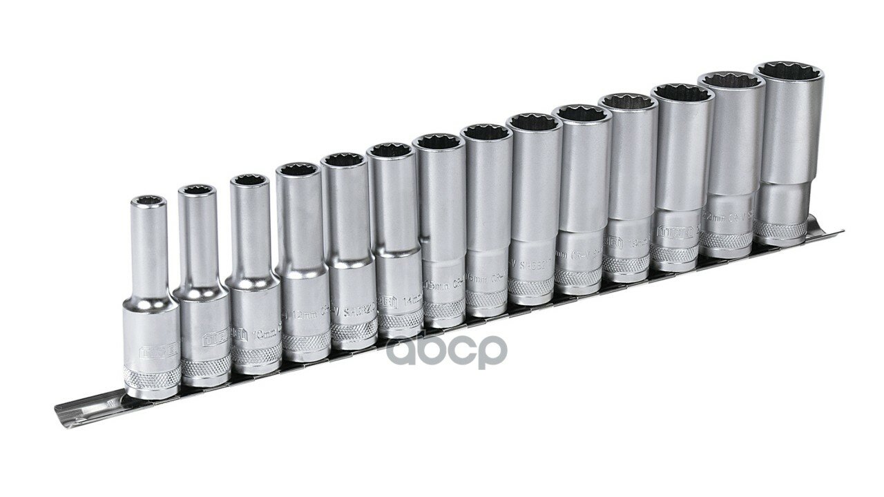 Набор головок 12-гранных глубоких 1/2 на металлической планке 14шт - 8 9 10 12 13 14 15 16 TIREI арт. sh3b21s