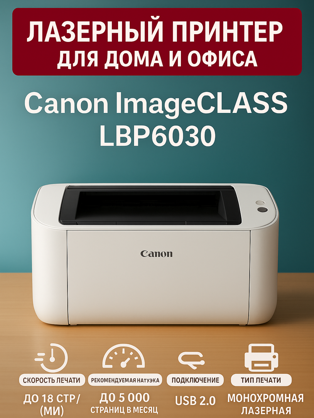 Принтер Canon LBP6030, черно-белый, лазерный принтер, принтер А4