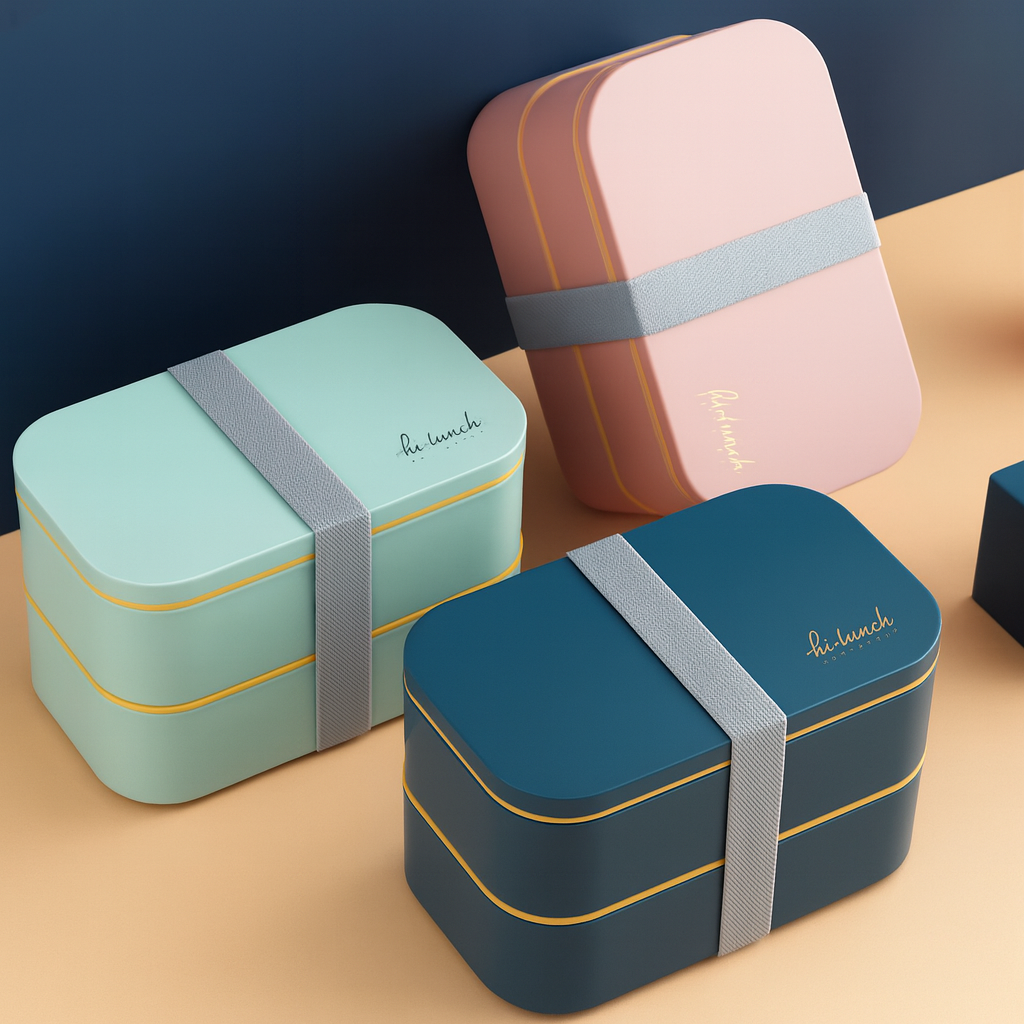 Двухъярусный ланчбокс HiLunch из пищевого пластика с резинкой-фиксатором и герметичными контейнерами для обедов