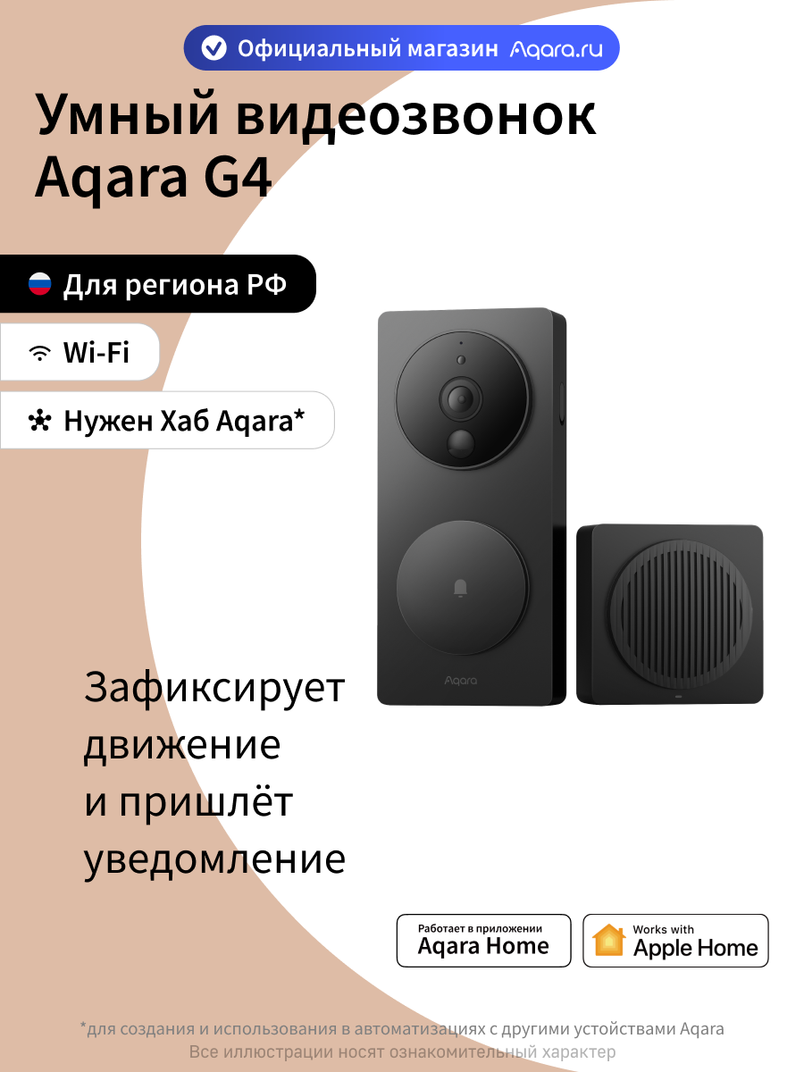 Умный видеозвонок Aqara G4 SVD-KIT1, распознаёт лица, черный