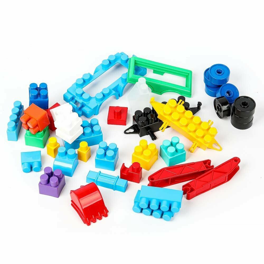 Конструктор синий трактор+тележка с буквами, 39 дет. Город мастеров — фото 1