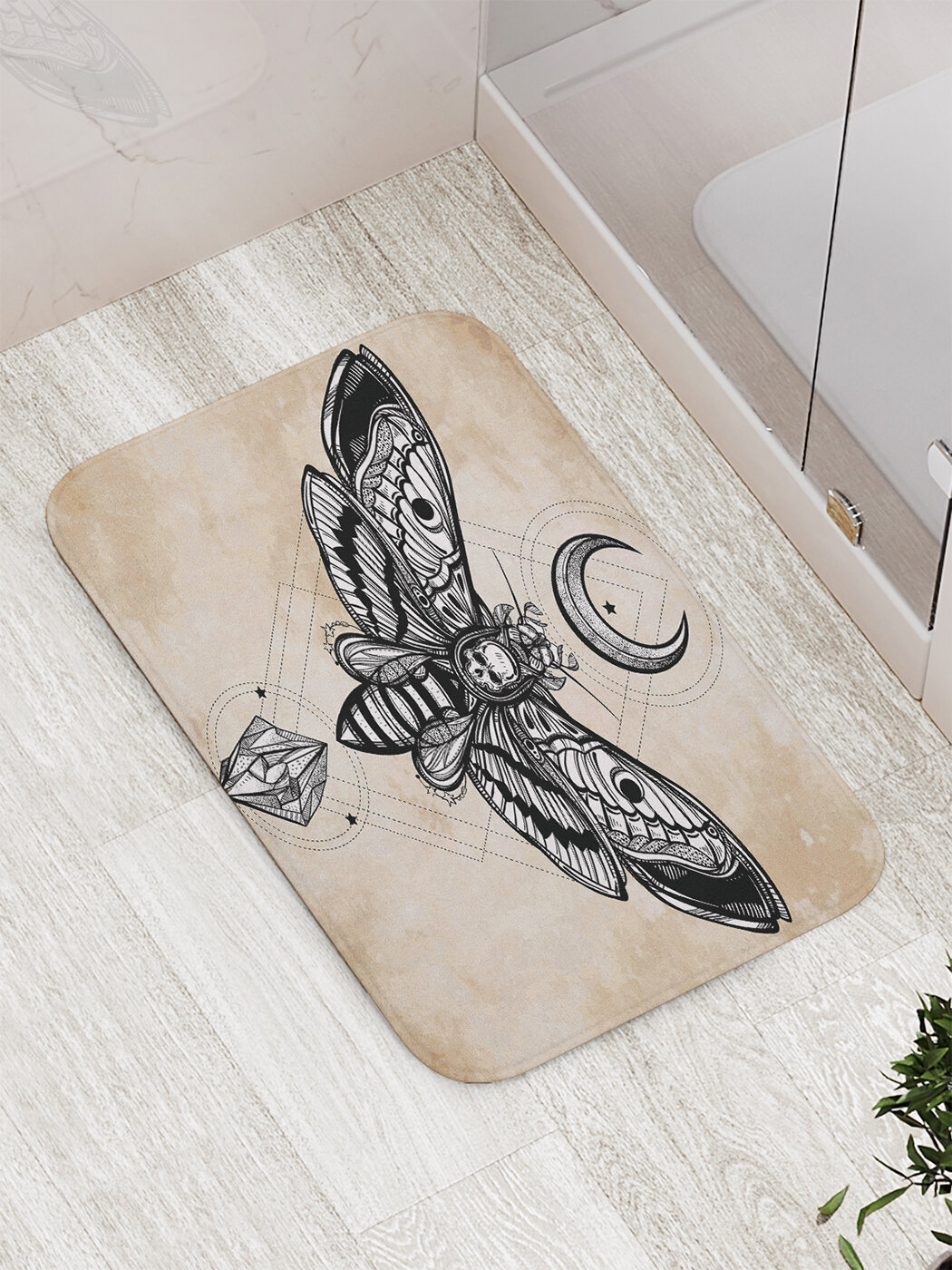 Коврик для ванной комнаты, туалета "Лунная бабочка с черепом" противоскользящий, 52х77 см, JoyArty