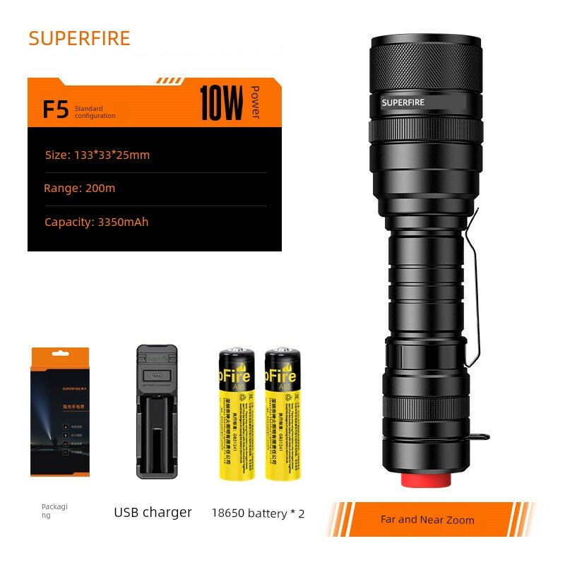 SupFire F5 Зум-фонарь с 2 батареями 3350 мАч, быстрая зарядка, сверхяркий светодиод, компактный для осмотра