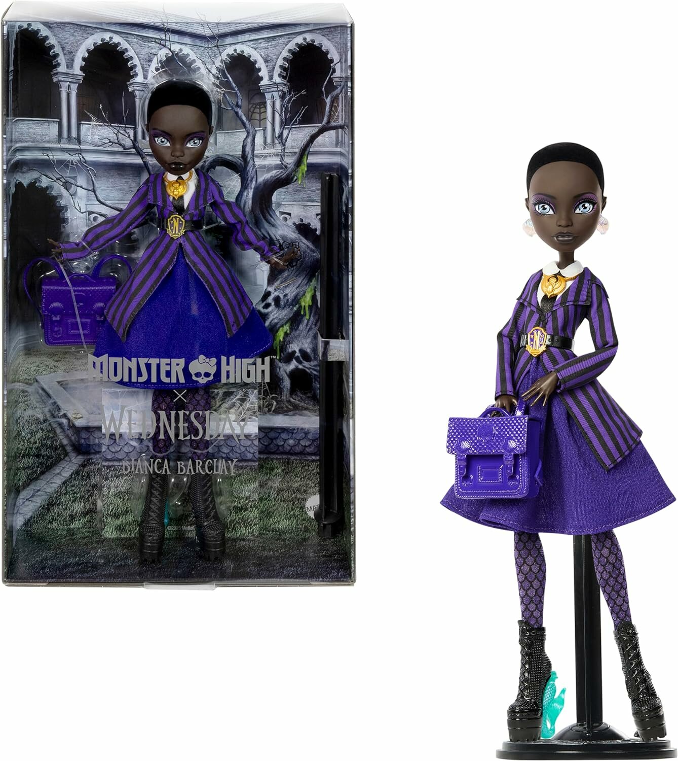 Monster High x Wednesday Bianca Barclay, Nevermore форма, амулет сирены, рюкзак, подставка