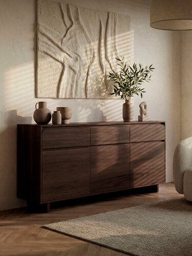 Изображение товара Комод для одежды Puzzlemebel Лоран с 3 выдвижными ящиками для вещей, тумба с полками в спальню, длина 150 см, венге