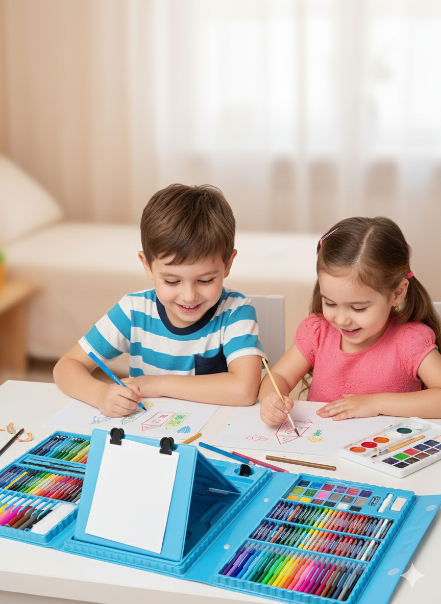 Набор для рисования, чемоданчик юного художника 208 предметов MQW-208 blue