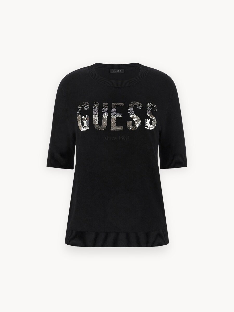 Джемпер GUESS SS CN Layla Boxy Logo Swtr, размер L, черный